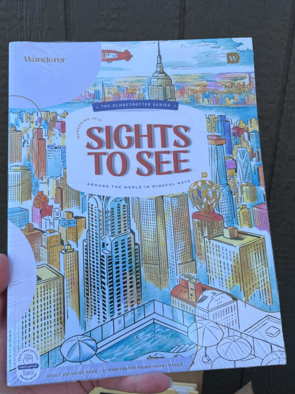 NEW Wanderer Sights to See adult Coloring Book globetrotter frame ready pages